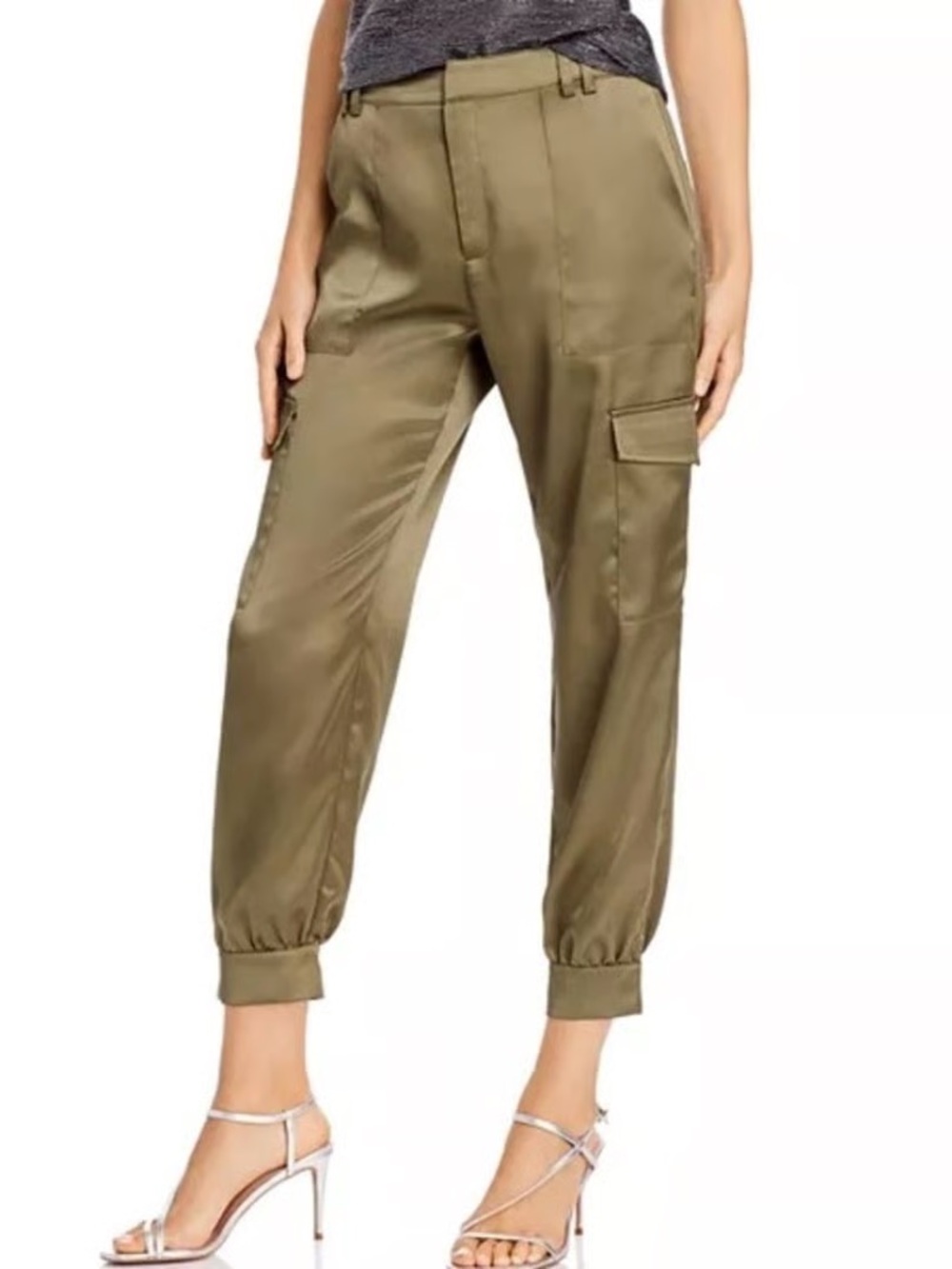 Aqua Olive Satin Cargo Jogger Pants